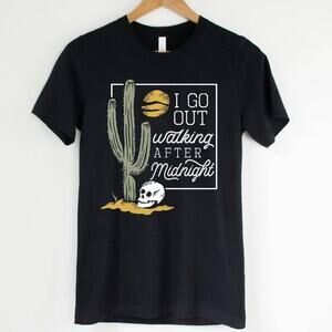 Whimsygoth CountryGoth Walkin After Midnight Black Skull Cactus Tee Halloween